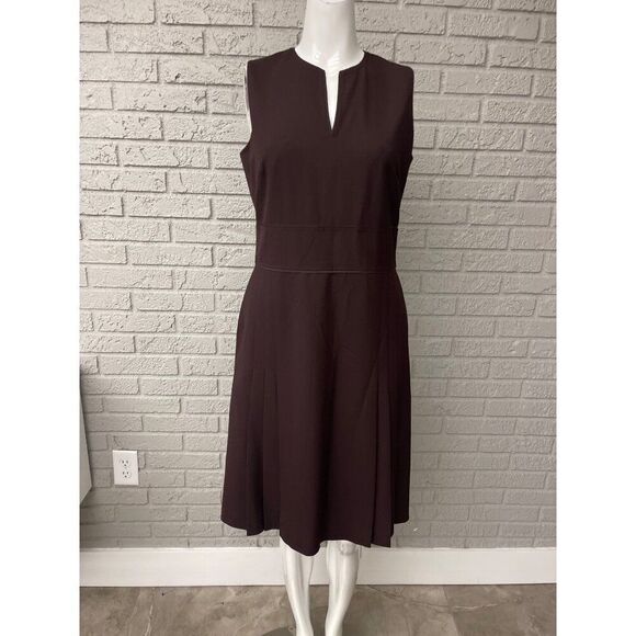 Ann Taylor Women Brown V Neck Sleeveless Pleated Dress Size 4 - Picture 1 of 10